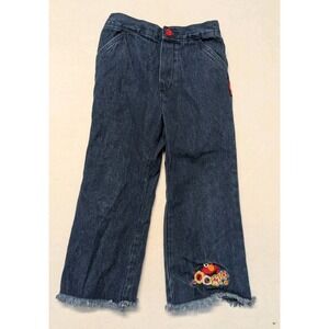 Vintage Elmo Sesame Street Denim Pant Size 5T Toddler Girls Flowers Fringe
